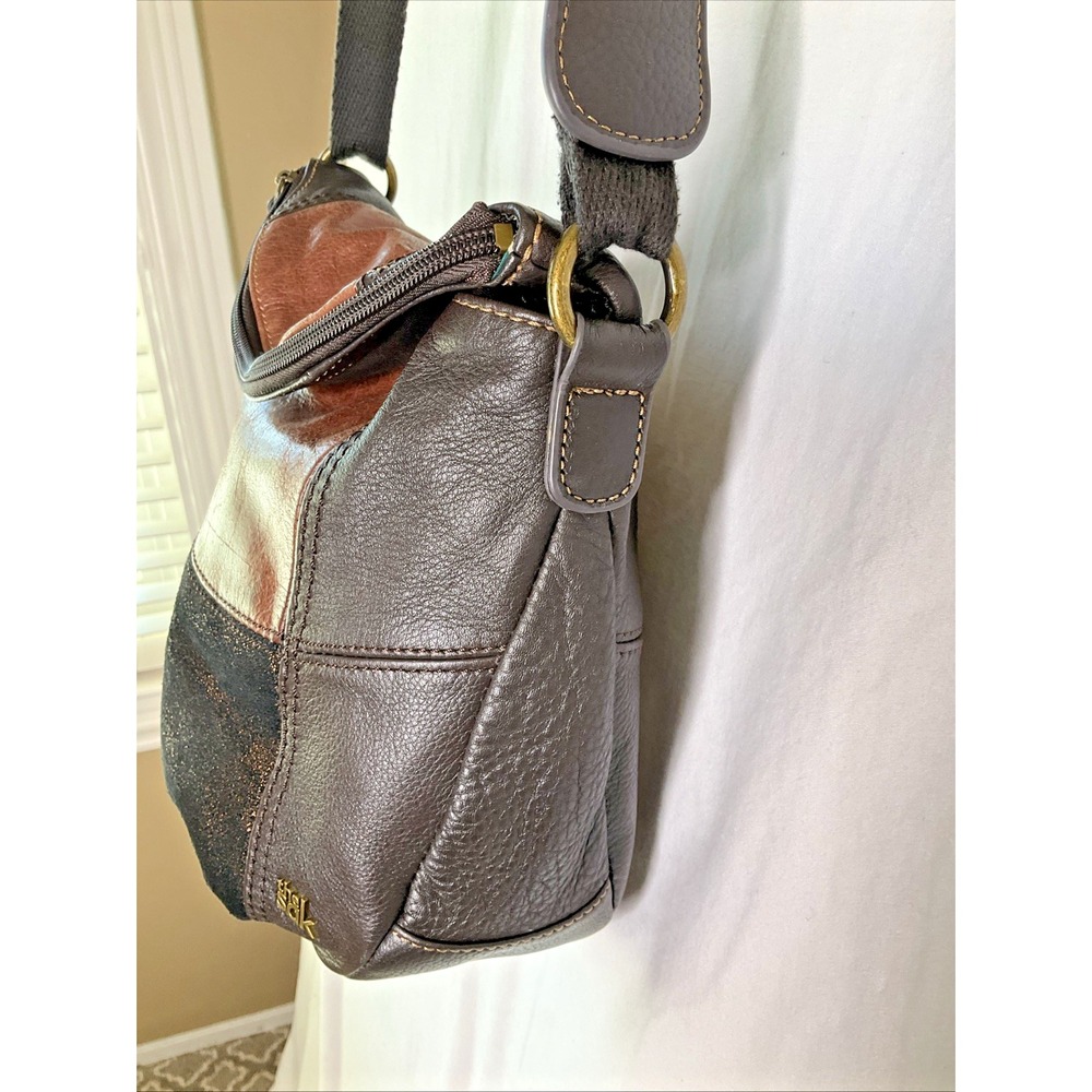 The Sak Deanna Leather Metallic Brown Hobo Boho Patchwork Shoulder Bag Purse - Picture 4 of 11